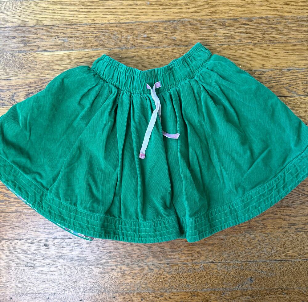 Mini Boden Girls' Green Floral Lined Corduroy Skirt Size 6-7